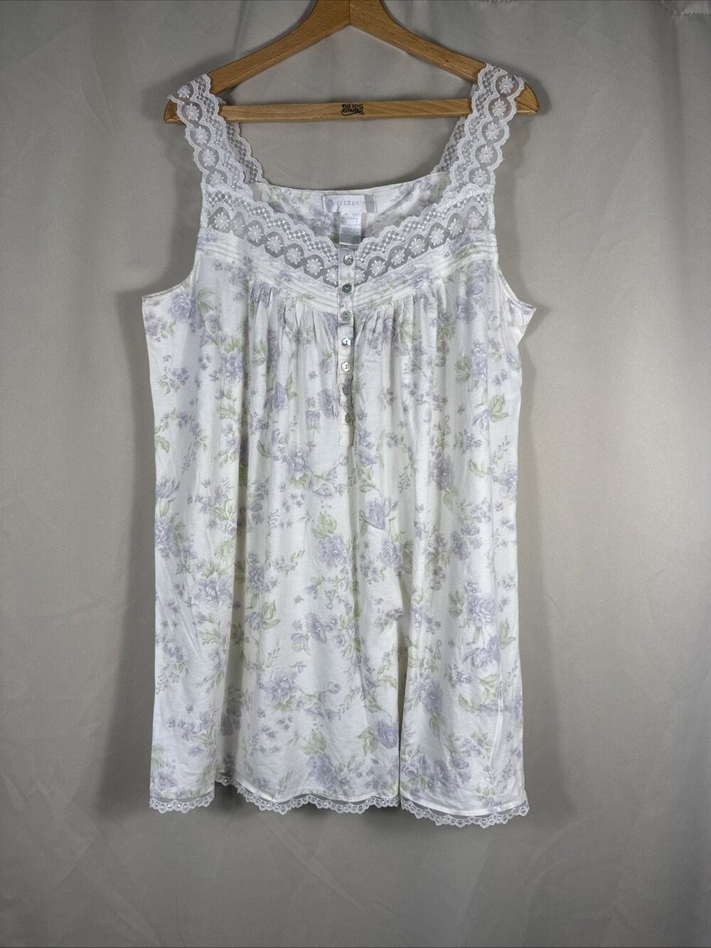 Vintage Eileen West Nightgown Women XL Cotton Floral Lace Cottagecore Prairie